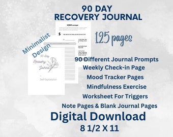 Guided Recovery Journal with Prompts | Supportive Worksheets & Exercises | Minimalist Style I 90 Days of Journal Prompts For Self-Reflection