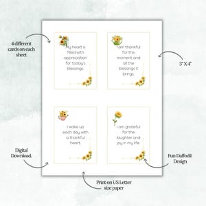 Tarjetas de agradecimiento con narcisos, tarjetas florales, tarjetas imprimibles, tarjetas de autocuidado y bienestar emocional.