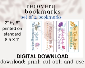 Inspirational Recovery Quote Bookmarks I Recovery Affirmation Bookmarks I Set of 4 Different Designs I 2" by 6" Each I Sobriety Gift