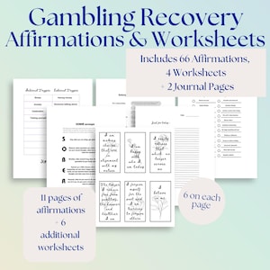 Affirmationskarten zur Glücksspielsucht, Arbeitsblätter zur Glücksspielsucht, Minimalistisches Design, Suchhilfe, Sofortdownload