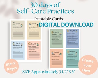 30-Day Self-Care Journal & Cards I Daily Practices for Wellbeing I Mindfulness Gift I 30 Different Self-Care Practice Ideas