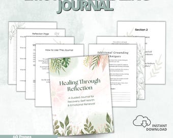 Guided Healing Journal, Emotional Support, Botanical Design (PDF Download), Mental Health Support