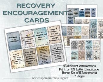 Recovery Encouragement Cards, Bonus Bookmarks, Honest Feelings in Sobriety Affirmations, Support For Recovery, Printable Download