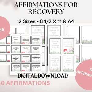 Cartes d'affirmations pour le rétablissement d'une dépendance I Affirmations relatives à la sobriété I Outil de récupération, cadeau de récupération I Cartes imprimables I Soins personnels I 2 tailles