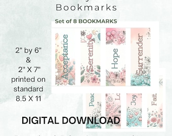 Serenity Floral Bookmarks, Printable Inspirational Bookmarks, Bookmarks With Comforting Words, Set of 8 Bookmarks, Instant Download