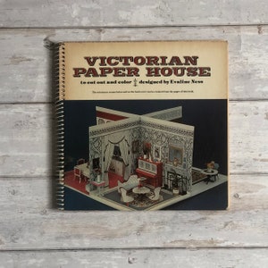Casa de papel victoriana para recortar y colorear - diseñada por Evaline Ness - habitaciones en miniatura - 1978