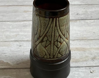Vintage Celtic Studio Pottery vase - Newlyn Cornwall - 1970s Stylised Medallion Design