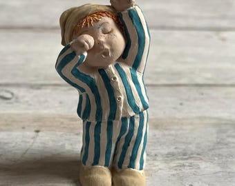 Hush a bye babies figurine - boy in blue and white stripe pyjamas