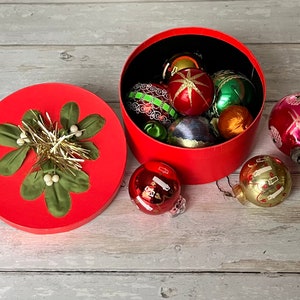 boîte de rangement pour coffret cadeau de Noël vintage - rouge - gui