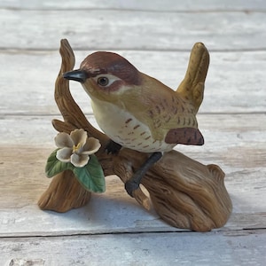 Vintage ceramic wren on branch figurine