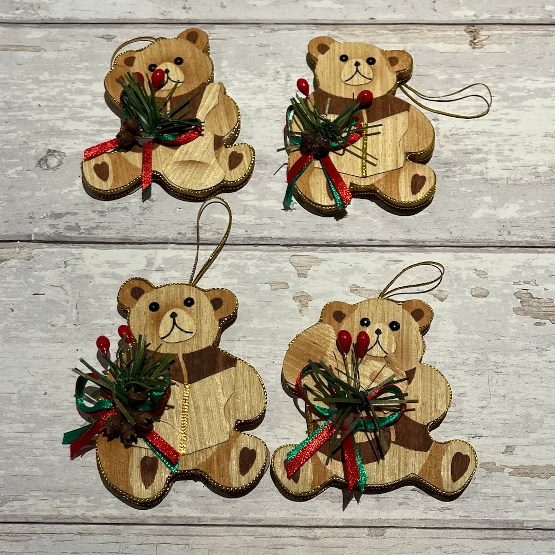 Vintage Wooden Teddy Christmas Tree Decorations Etsy