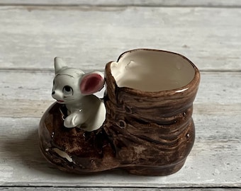 Vintage 1960s napcoware ceramic mouse in brown boot collectible figurine