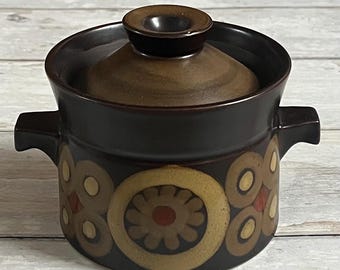 Vintage Soup Bowl - Denby Arabesque lidded soup bowl - stoneware glaze - hand-painted - kitsch kitchenware