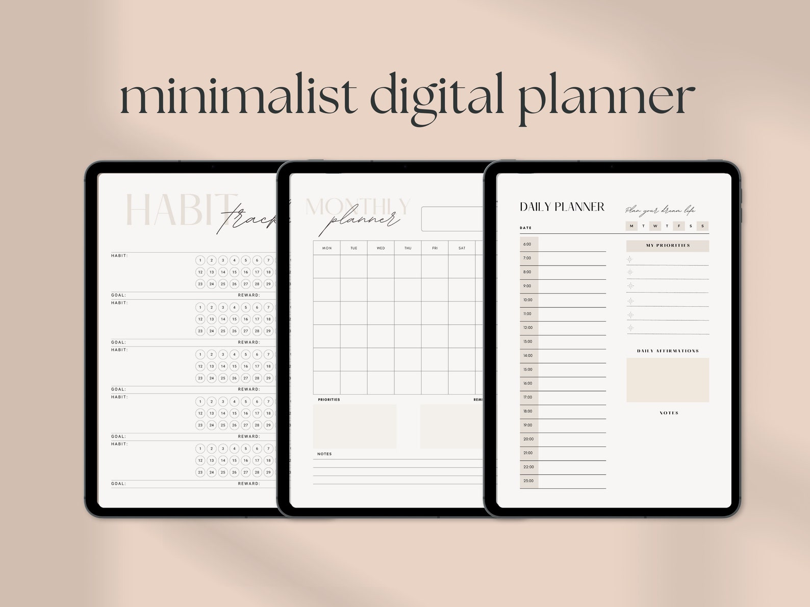 Minimalist Planner Digital Planner Bundle Undated Planner Etsy