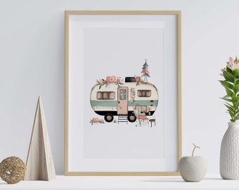 High Quality Art Prints | Watercolour Campervan Caravan Prints - gorgeous boho floral romantic - A5, A4, A3, digital download - living room