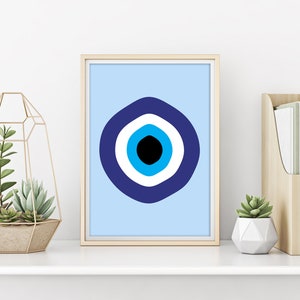 Evil Eye Downloadable Printable, Digital Print, Blue Evil Eye, Greek Evil Eye, Boho Art, Wall Art, Minimal Poster Art