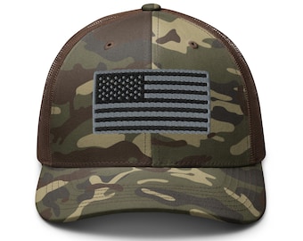 American Flag Embroidered 6-Panel Camouflage Trucker Hat
