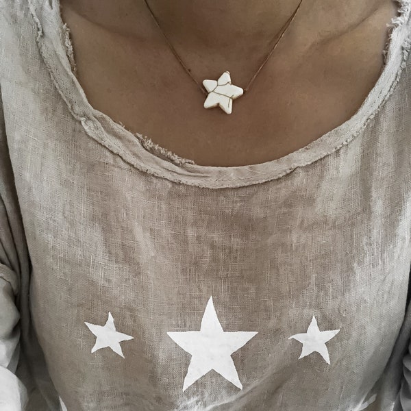 BIG STAR - Linen necklace made in France, natural linen jewelry and big star, pure craftsmanship, handmade in France