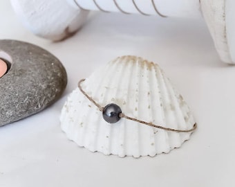 UNI PEARL - Pulsera de lino y perlas fabricada en Francia, joyería de lino natural y perlas, pura artesanía, hecha a mano en Francia