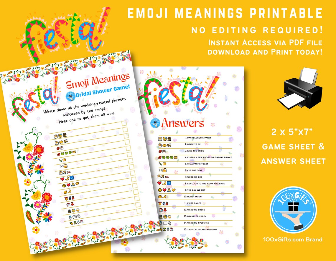 Fiesta Wedding EMOJI Meanings Bridal Shower Game Printables Etsy UK