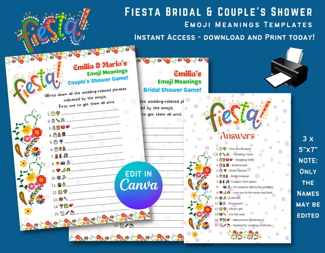 Fiesta Emoji Meanings Bridal Shower Game Templates Fiesta Bridal Shower