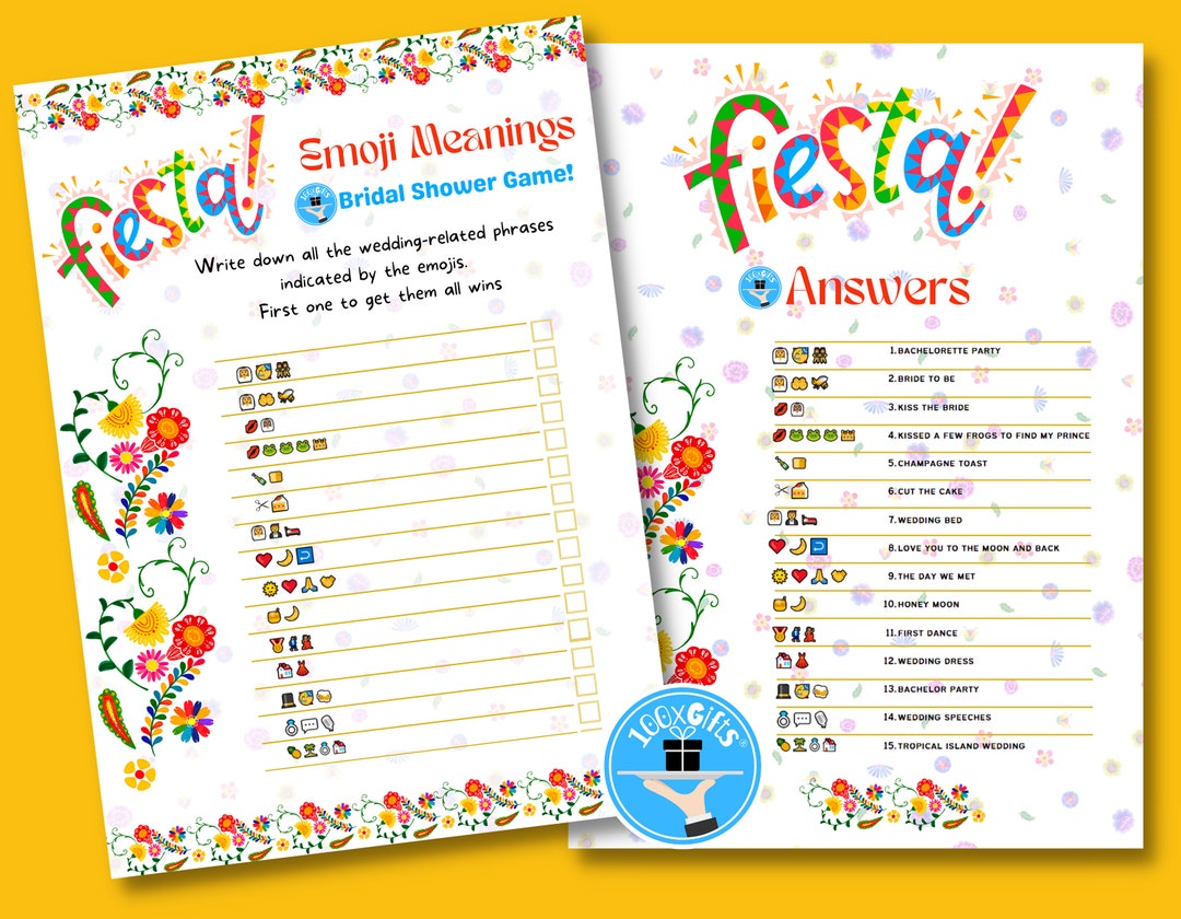 Fiesta Wedding EMOJI Meanings Bridal Shower Game Printables Etsy UK