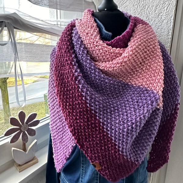 Dreieckstuch Damenschal mehrfarbig lila rosa weinrot gestrickt alle Jahreszeiten Geschenkidee modern handgemacht weich kombinierbar Ostern