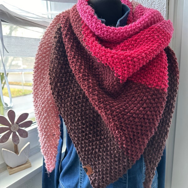 Dreieckstuch Damenschal gestrickt mehrfarbig braun rot rosa Jahreszeiten Geschenkidee modern handgemacht weich kombinierbar Ostern Geschenk