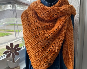 Dreieckstuch Damenschal gestrickt orange alle Jahreszeiten Frühling Sommer Geschenkidee Ostern Geburtstag modern handgemacht kuschelig