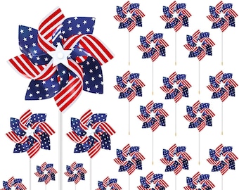 20pcs Fourth of July Pin wheels, Red White and Blue 4th of July Decorations American Flag