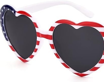 Heart Sunglasses with American Flag Design 4th of July Independence Day