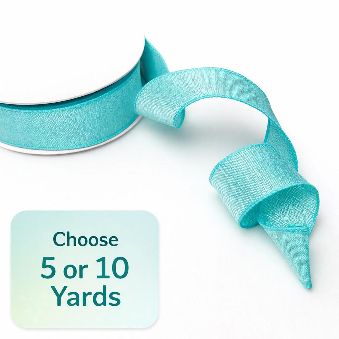 Turquoise Ribbed Ribbon Turquoise Wired Ribbon 1.5 Inch – Aqua Linen Style, Wreath & Bow Supply ...