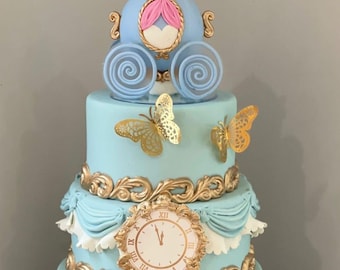 Handmade Clay Cinderella Carriage Cake Topper – Fairytale Princess Decoration
