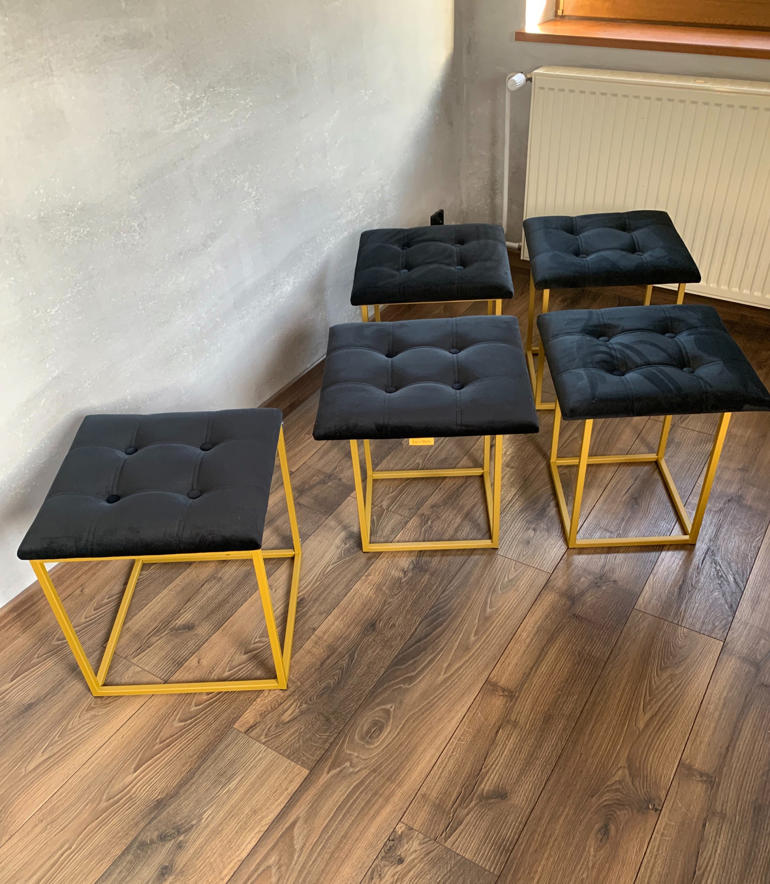 Pouf Ottoman 5in1 = 5x Modern Ottoman , Foot Stool , Chair for Small Spaces , Square Ottoman with Steel Construction