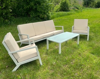 Modular Aluminum Garden Furniture Set: Sofa, Armchairs, Table