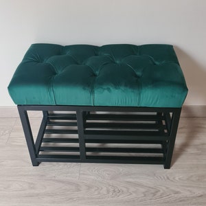 Bench Metal , Industrial Pouf , Upholstered Furniture , Pouffe Hallway , Quilted Seat LOFT