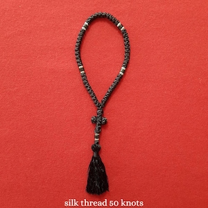 Black Silk Orthodox Prayer Rope - Monastic Chotki Komboskini 50 knots tassel