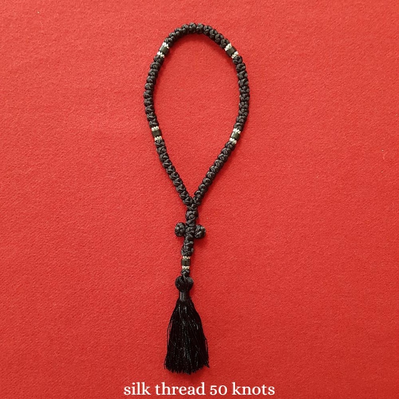 Black Silk Orthodox Prayer Rope - Monastic Chotki Komboskini 50 knots tassel