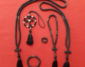 Black Silk Prayer Rope – Orthodox Komboskini, Handmade Monastic Style, 12-150 Knots