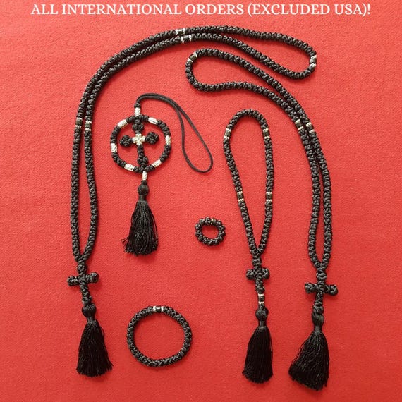 Black Silk Prayer Rope – Orthodox Komboskini, Handmade Monastic Style, 12-150 Knots