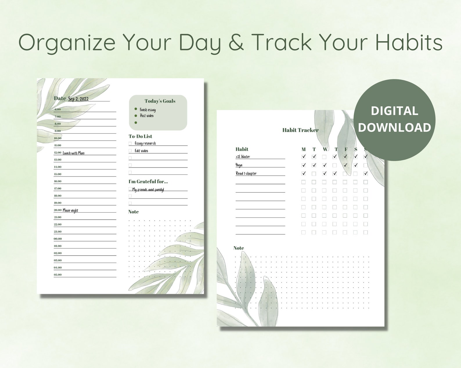 Daily Weekly Monthly Yearly Pages Printable Download Daily - Etsy