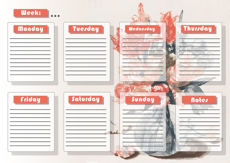 Weekly Planner Calendar Printable Flowers Full Color - Etsy