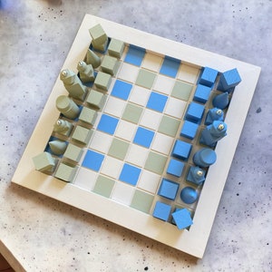 Handmade Wooden Chess Set - Unique Design, Minimalist Style, Pastel Colors, Home Decor, Personalized Gift