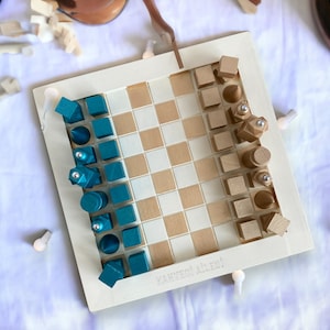 Unique Handmade Wooden Chess Set | Minimalist Design with Pastel Colors | Home Decor and Personalized Gift