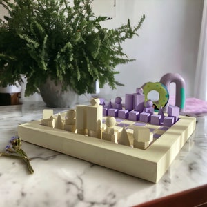 Handmade Wooden Chess Set - Unique Design, Minimalist Style, Pastel Colors, Home Decor, Personalized Gift