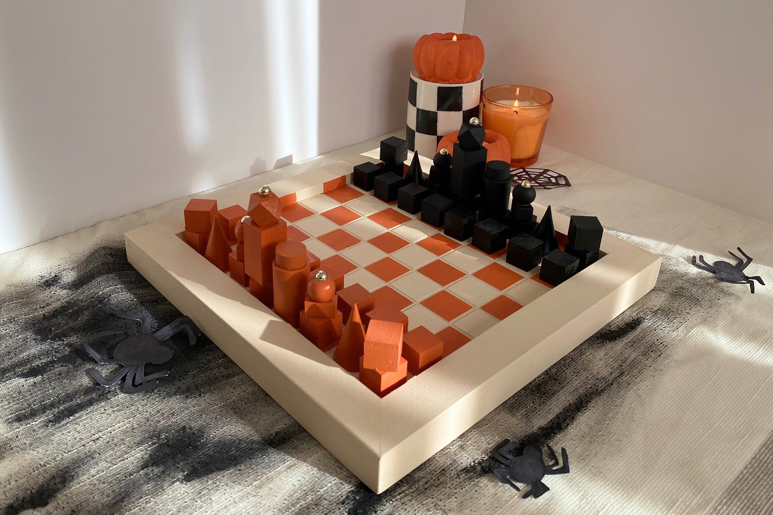 Handmade Halloween Chess Set Minimalist Design Halloween 