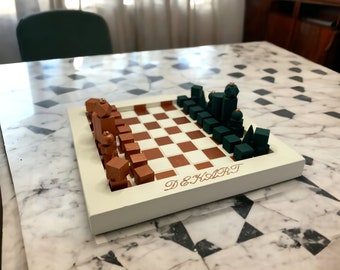 Wooden Unique Design Chess Set - Handmade, Minimalist Style, Pastel Colors, Home Decor, Personalized Gift