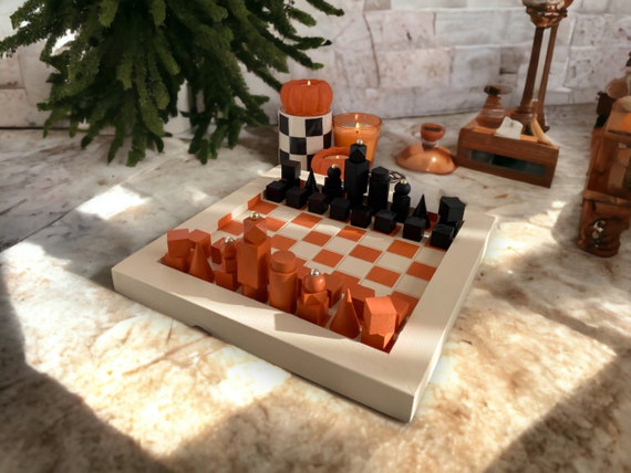 Handmade Halloween Chess Set Minimalist Design Halloween 
