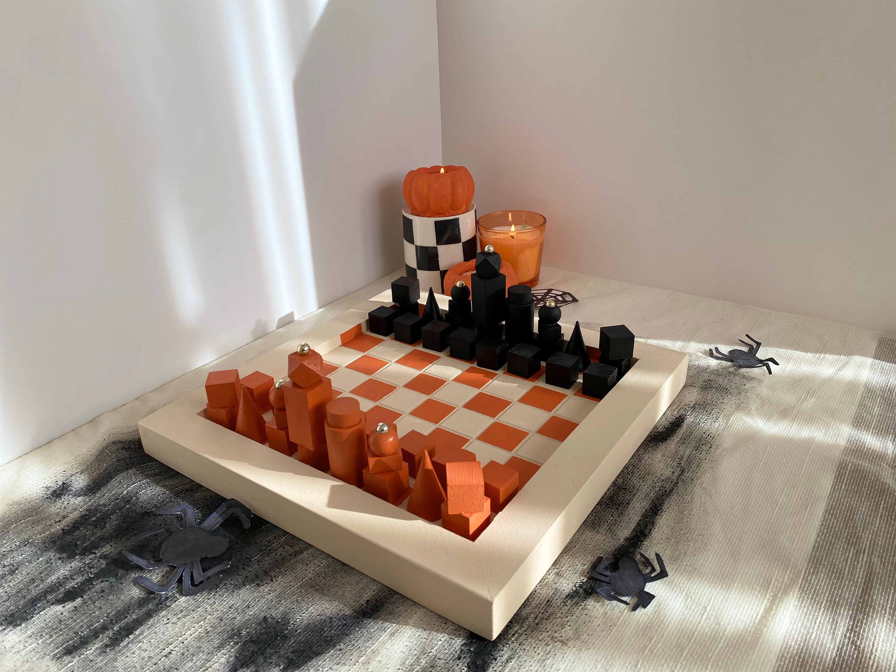 Handmade Halloween Chess Set Minimalist Design Halloween 