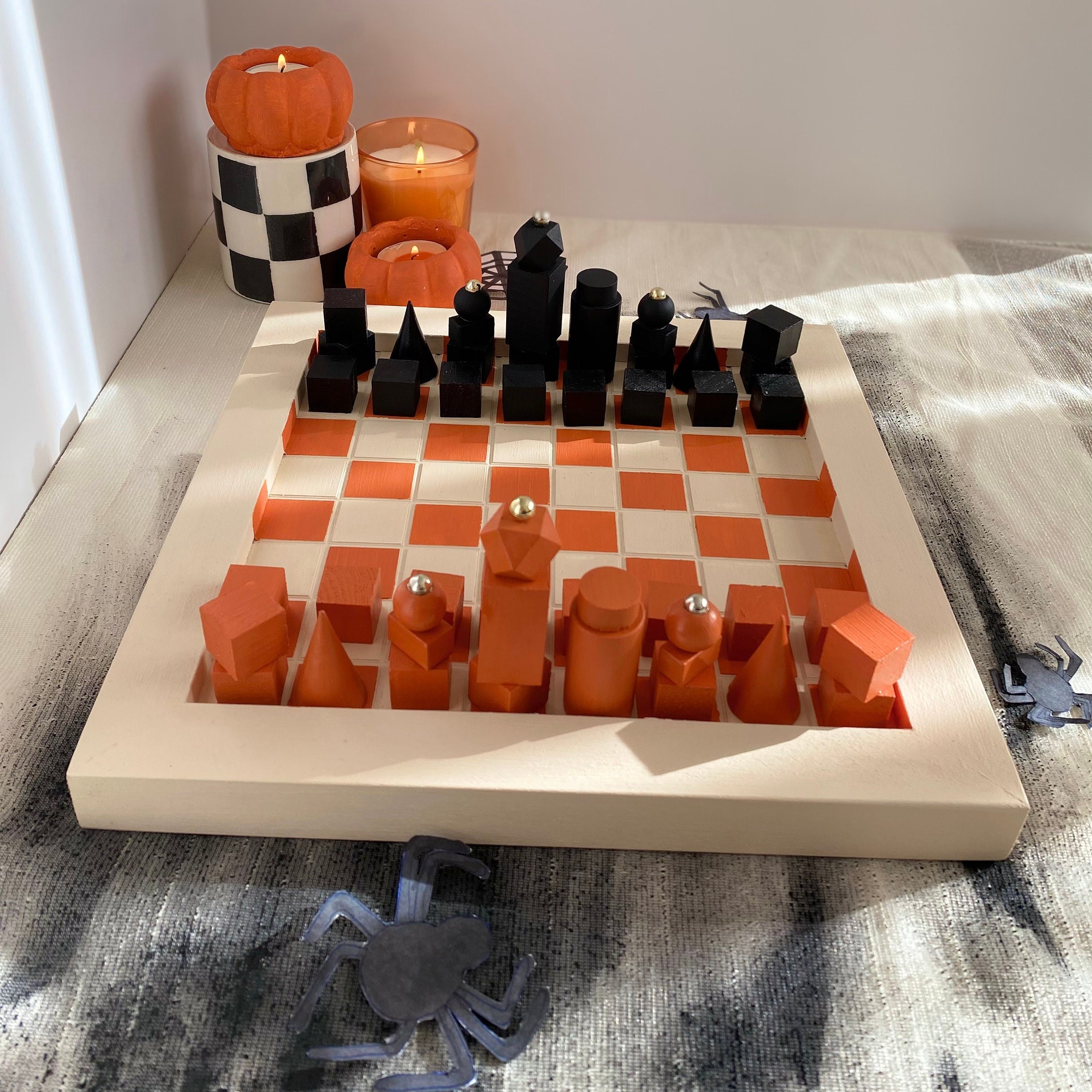 Handmade Halloween Chess Set Minimalist Design Halloween 